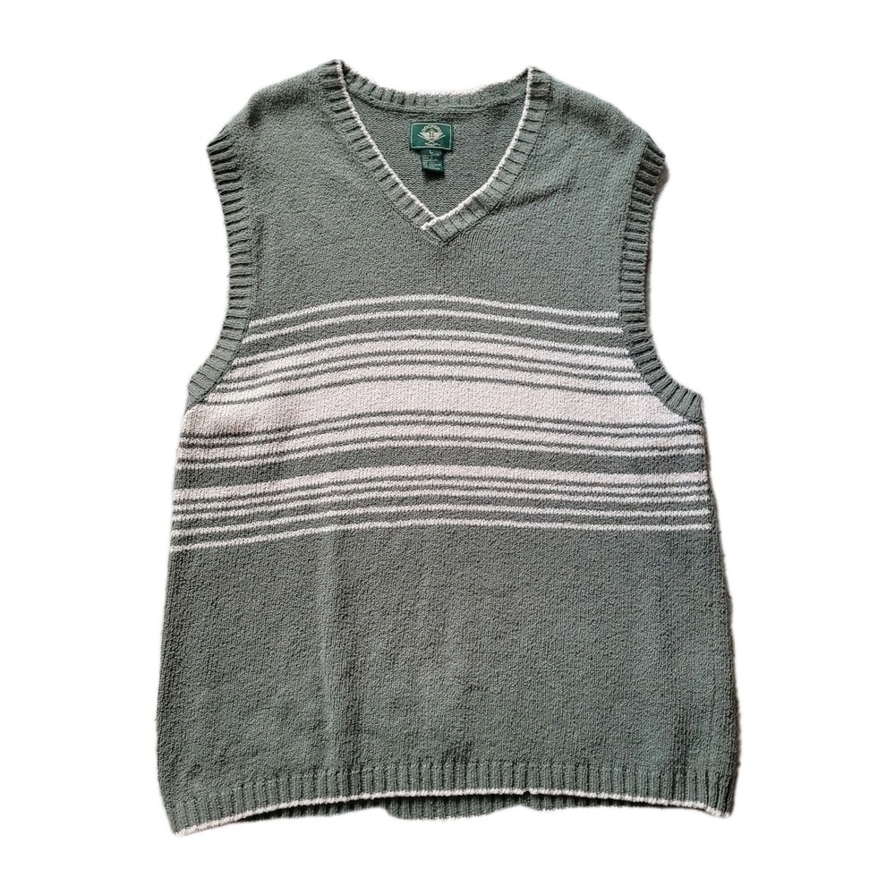 Dockers Vintage Cotton Knit Vest XL Sage Green Striped Gorpcore Grandpacore